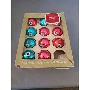 Vintage Lot Of 11 Shiny Brite Mixed Color Glass Christmas Ornaments In Box 1.5"